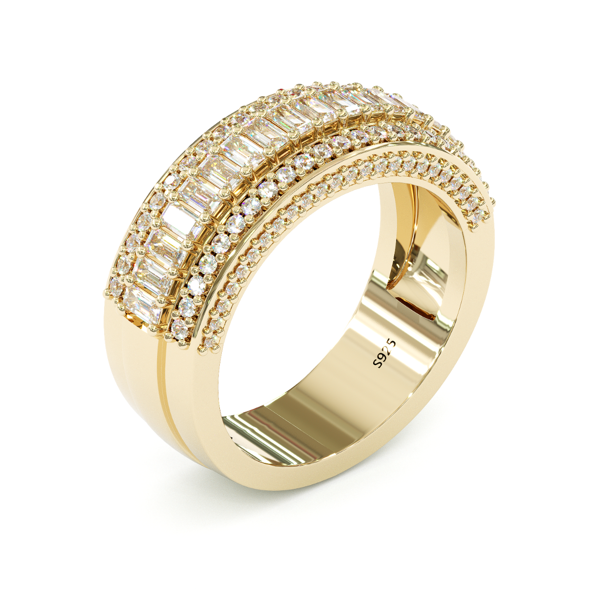 Jorrio Handmade Gold Emerald Cut Sterling Silver Eternity Women's Band Wedding Ring