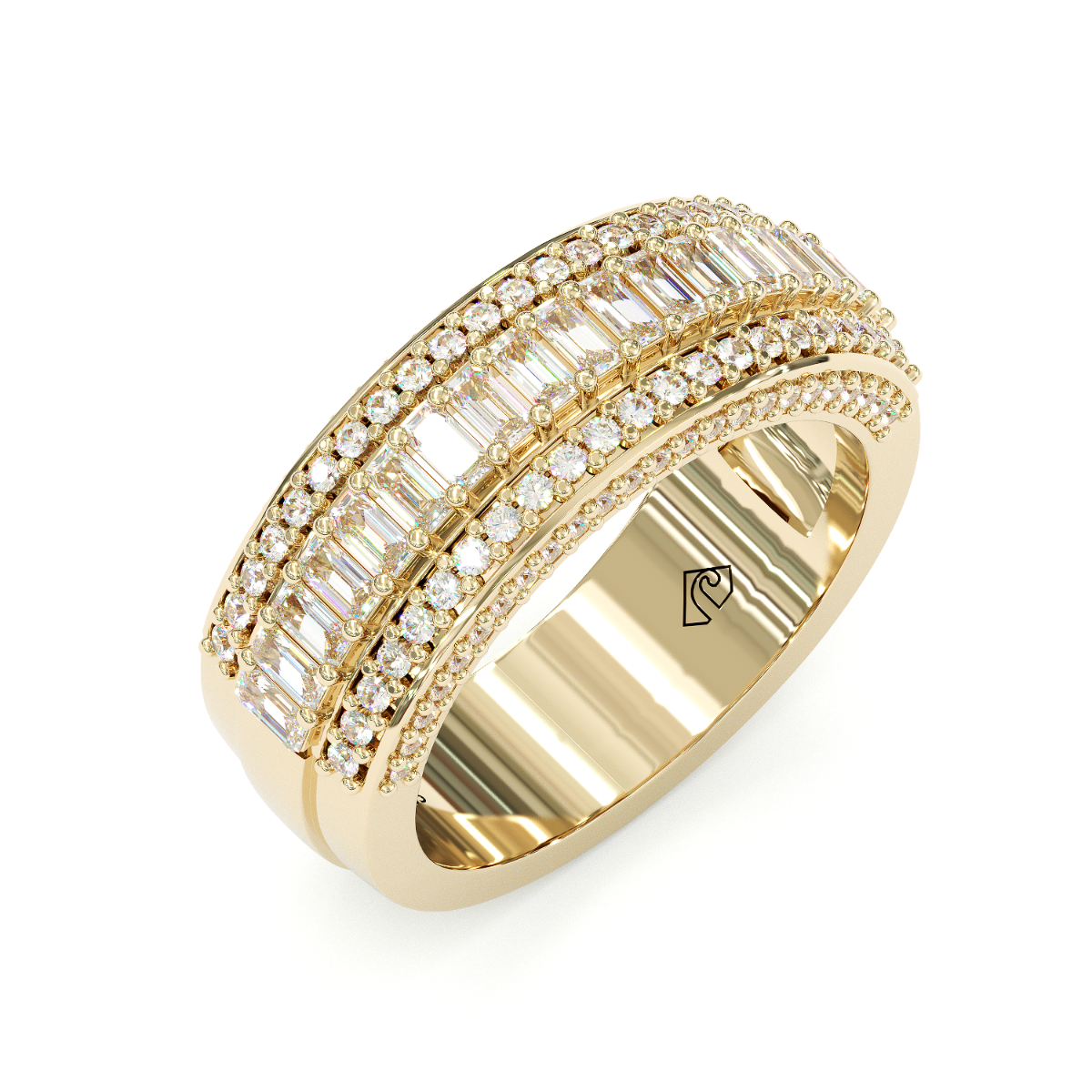 Jorrio Handmade Gold Emerald Cut Sterling Silver Eternity Women's Band Wedding Ring