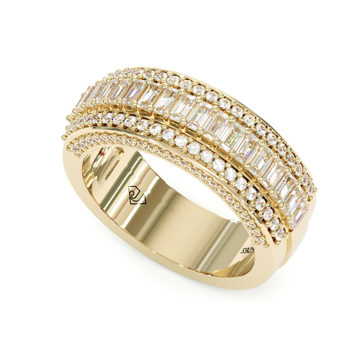 Jorrio Handmade Gold Emerald Cut Sterling Silver Eternity Women's Band Wedding Ring