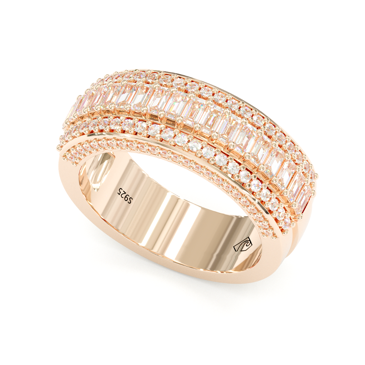 Jorrio Handmade Rose Gold Emerald Cut Sterling Silver Eternity Women's Band Wedding Ring