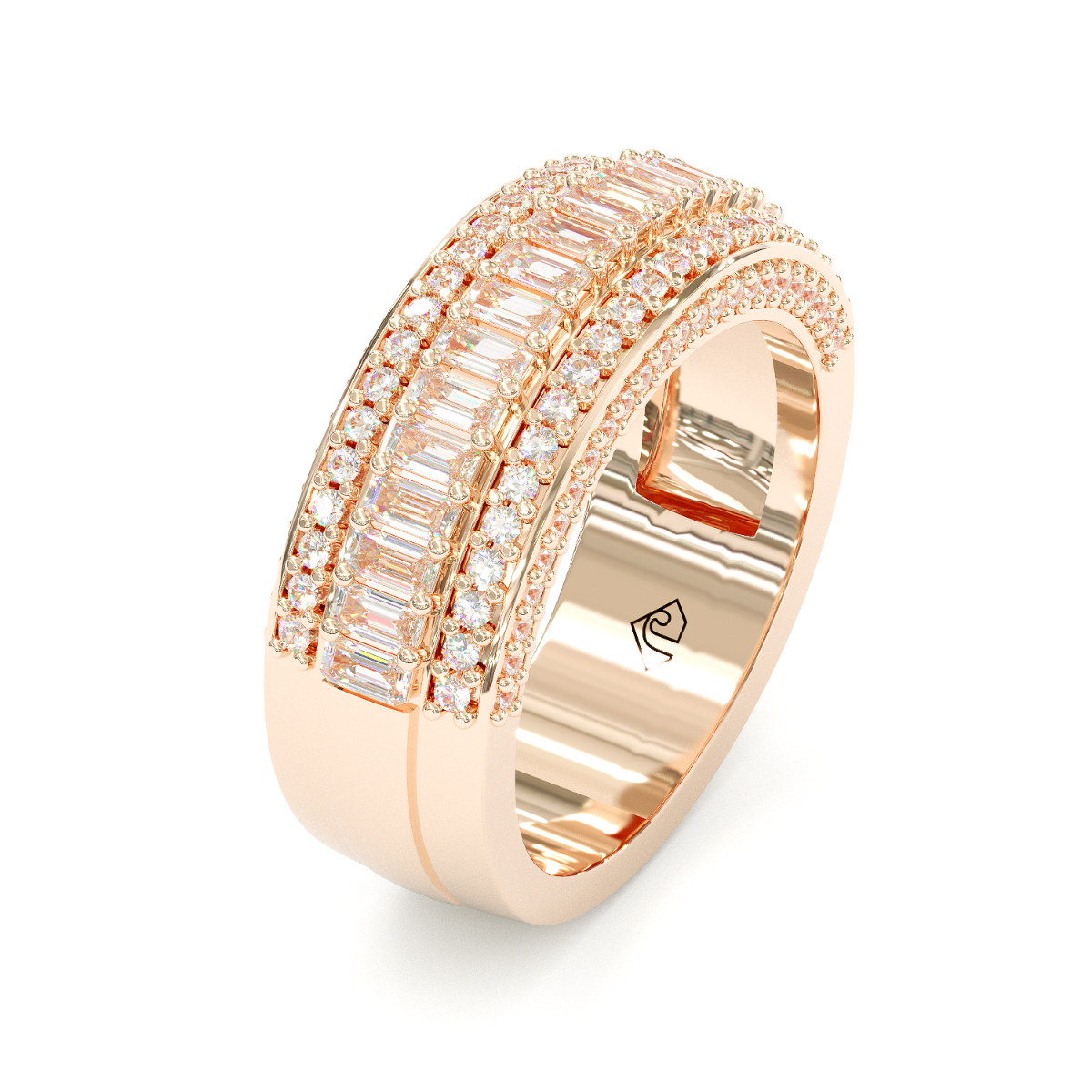 Jorrio Handmade Rose Gold Emerald Cut Sterling Silver Eternity Women's Band Wedding Ring
