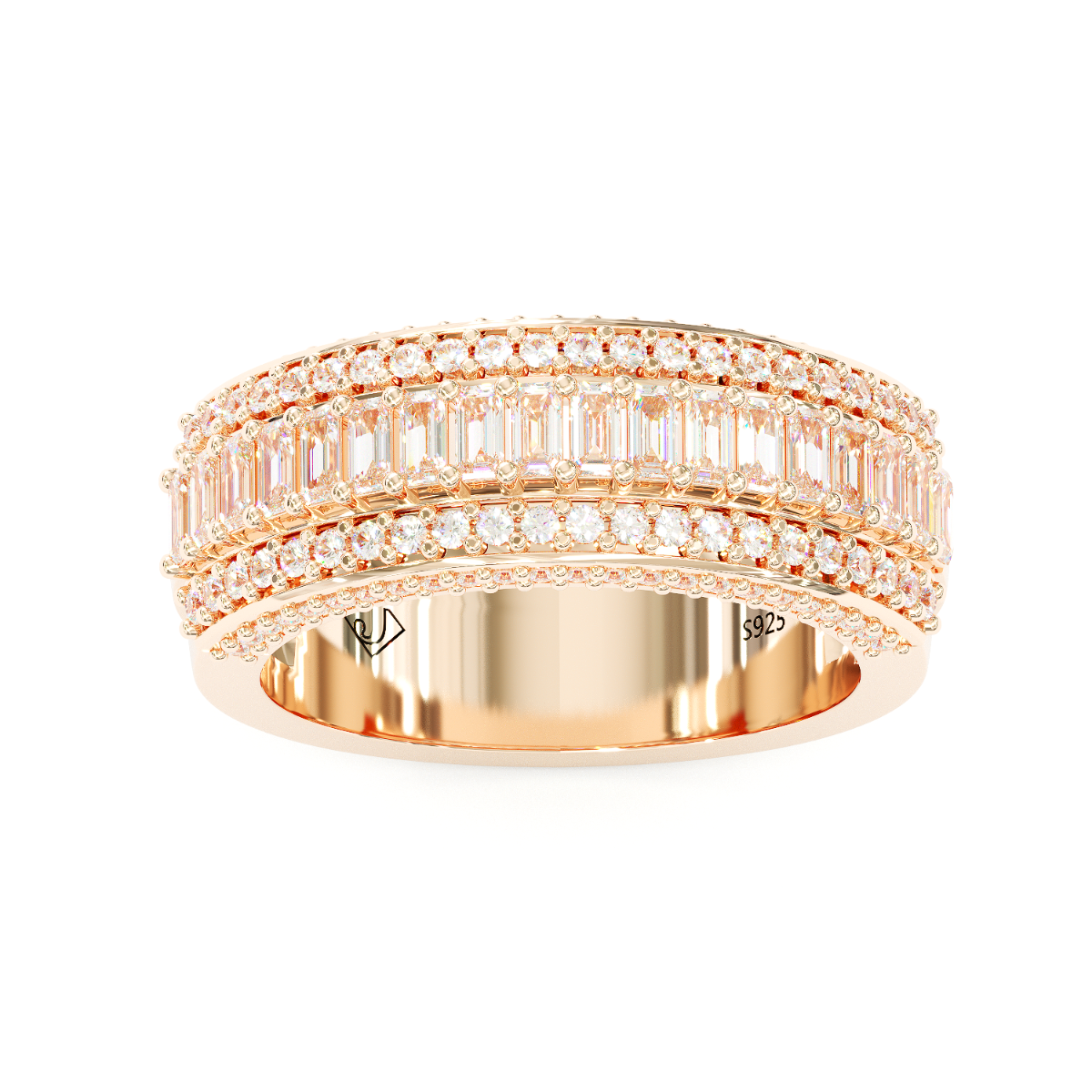 Jorrio Handmade Rose Gold Emerald Cut Sterling Silver Eternity Women's Band Wedding Ring