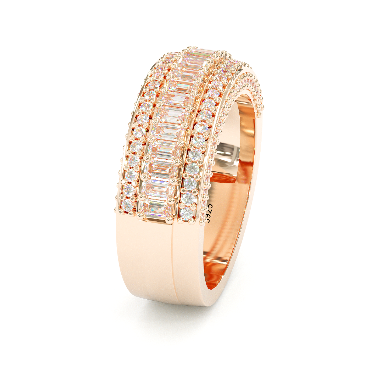 Jorrio Handmade Rose Gold Emerald Cut Sterling Silver Eternity Women's Band Wedding Ring