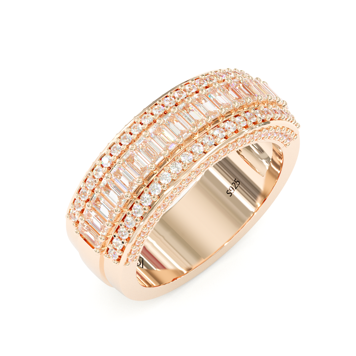 Jorrio Handmade Rose Gold Emerald Cut Sterling Silver Eternity Women's Band Wedding Ring
