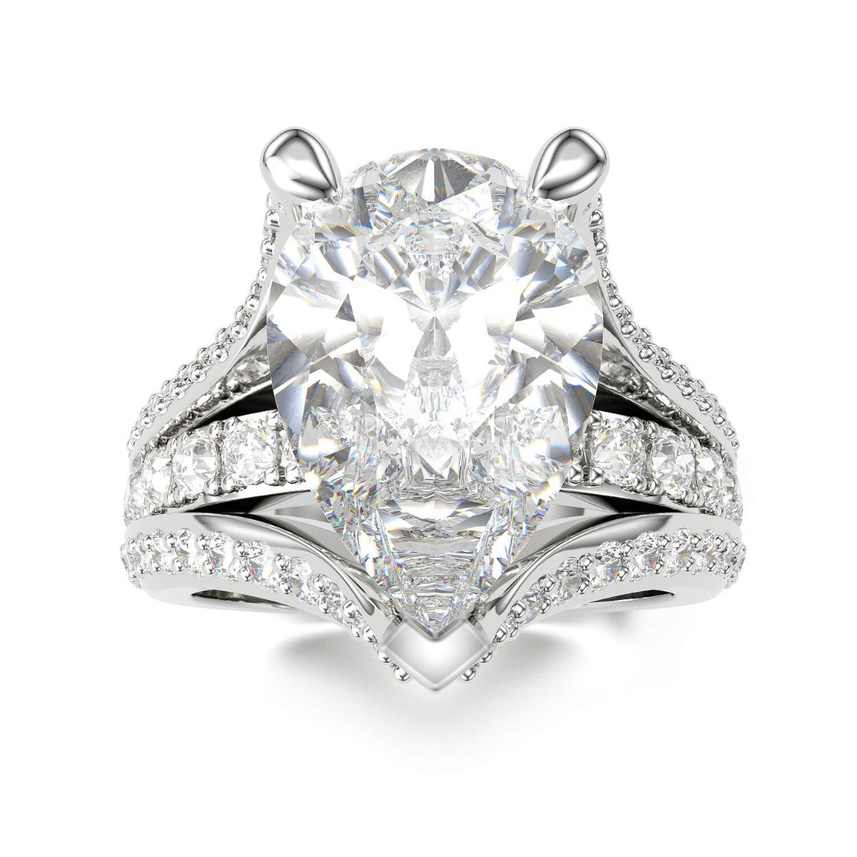Jorrio pear cut diamond with wave band sterling silver engagement ring