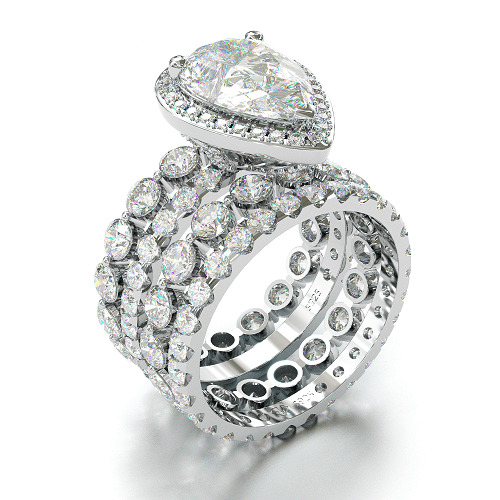 Jorrio handmade 3ct pear cut vintage sterling silver 4pcs wedding bridal ring set