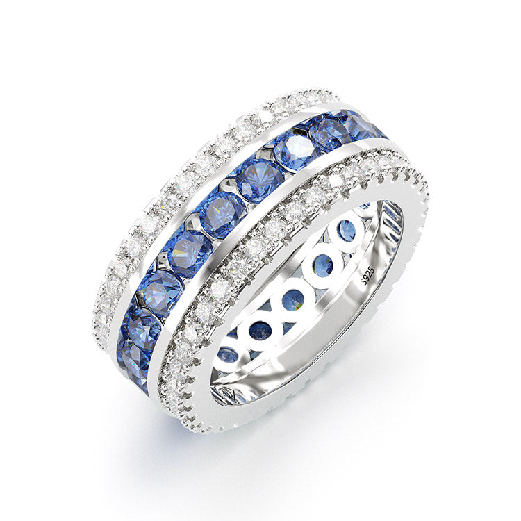 Jorrio round cut sapphire diamond sterling silver vintage women's band wedding ring