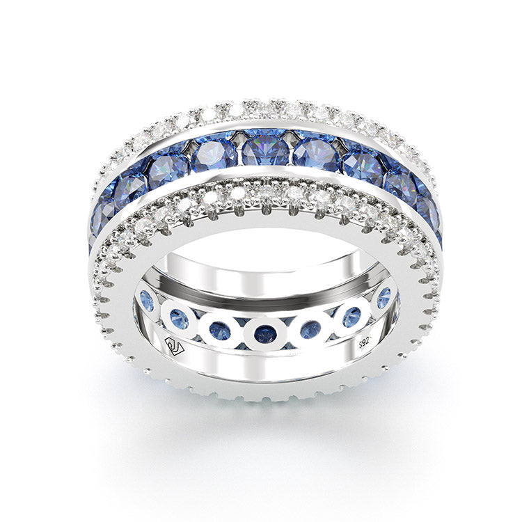 Jorrio round cut sapphire diamond sterling silver vintage women's band wedding ring