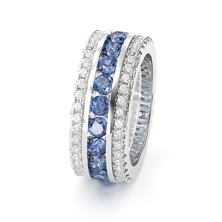 Jorrio round cut sapphire diamond sterling silver vintage women's band wedding ring