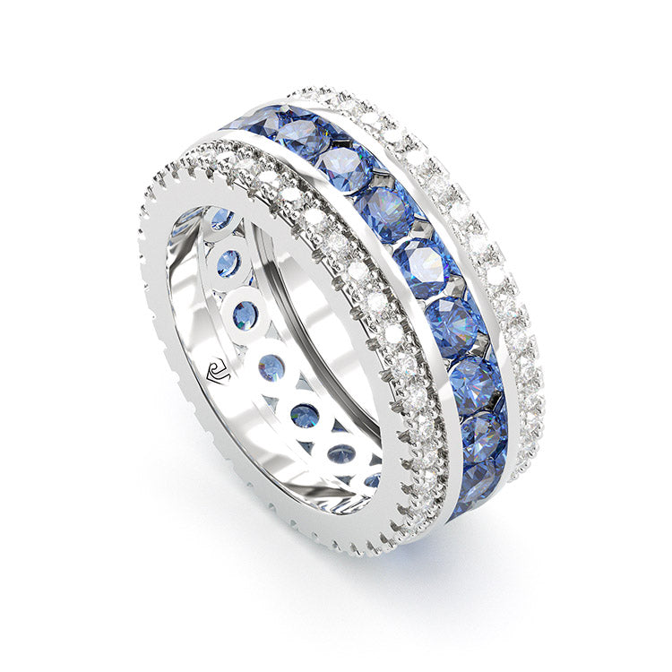 Jorrio round cut sapphire diamond sterling silver vintage women's band wedding ring