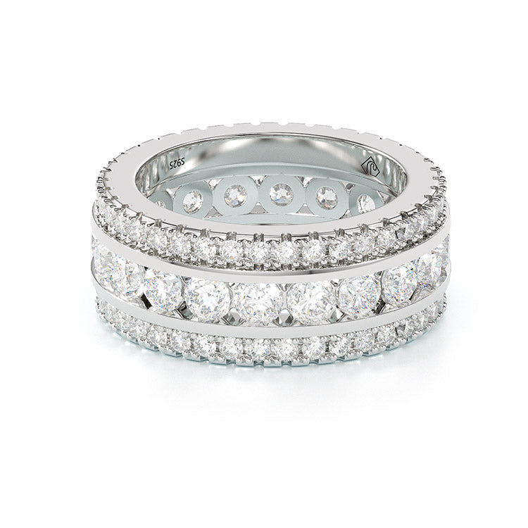 Jorrio round cut diamond sterling silver vintage women's band wedding ring