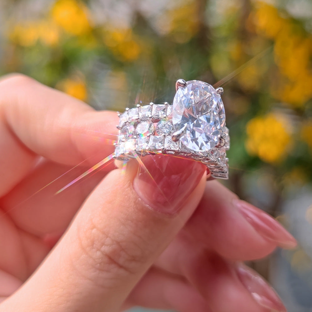 Jorrio Oval Cut Handmade Diamond Sterling Silver Engagement Ring