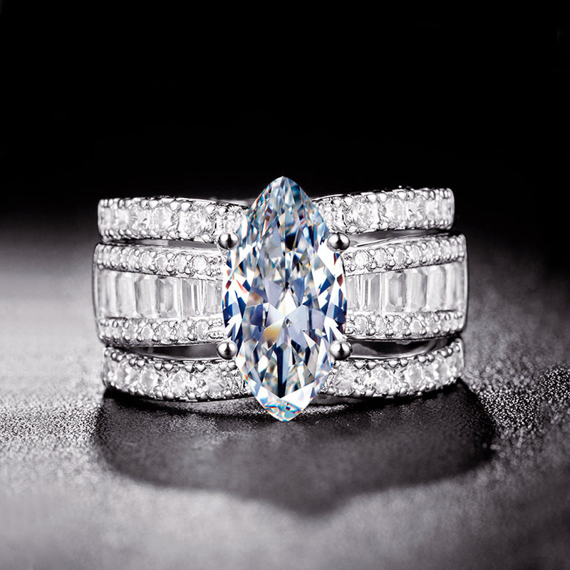 Jorrio vintage marquise cut handmade created diamond sterling silver bridal set wedding ring