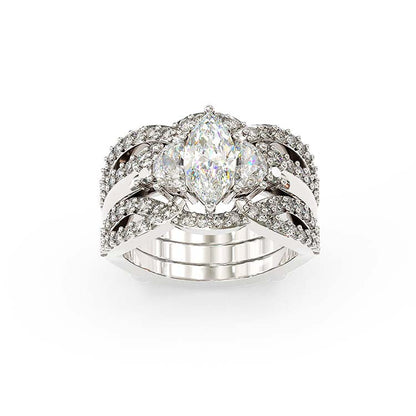 Jorrio handmade 1 ct marquise cut 2 pieces classic sterling silver bridal ring set