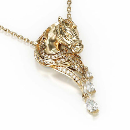 Jorrio Handmade Gold Classic Horse Sterling Silver Diamond Necklace