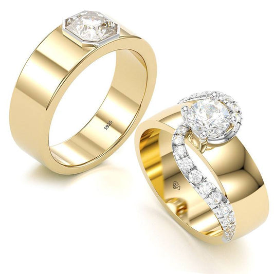 Jorrio handmade gold classic sterling silver anniversary couple rings