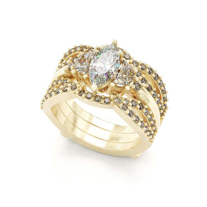 Jorrio handmade 1 ct marquise cut 2 pieces classic sterling silver bridal ring set