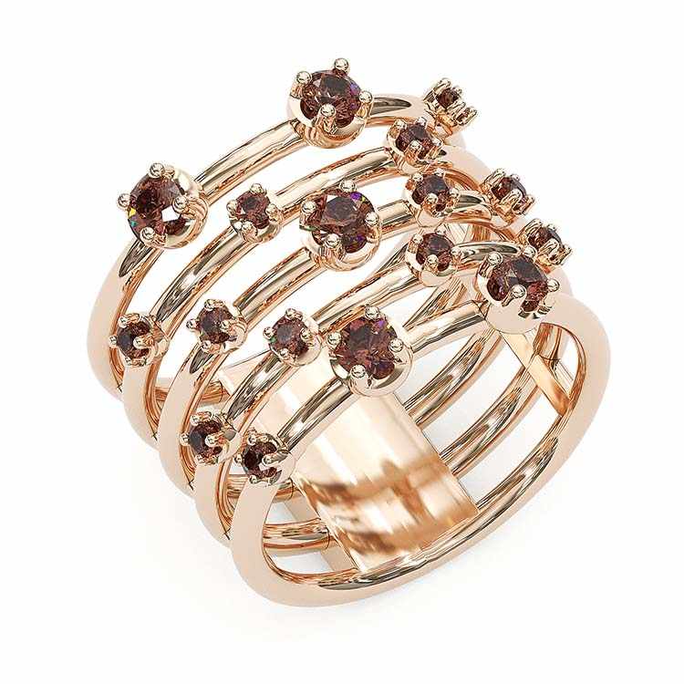 Jorrio handmade D-coffee round cut multi row vintage women's band ring