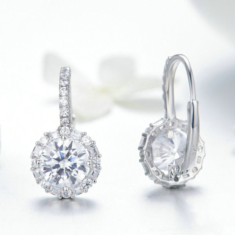 Jorrio Sparkling Round Halo Sterling Silver Earrings