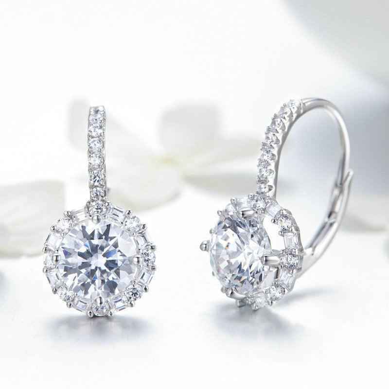 Jorrio Sparkling Round Halo Sterling Silver Earrings