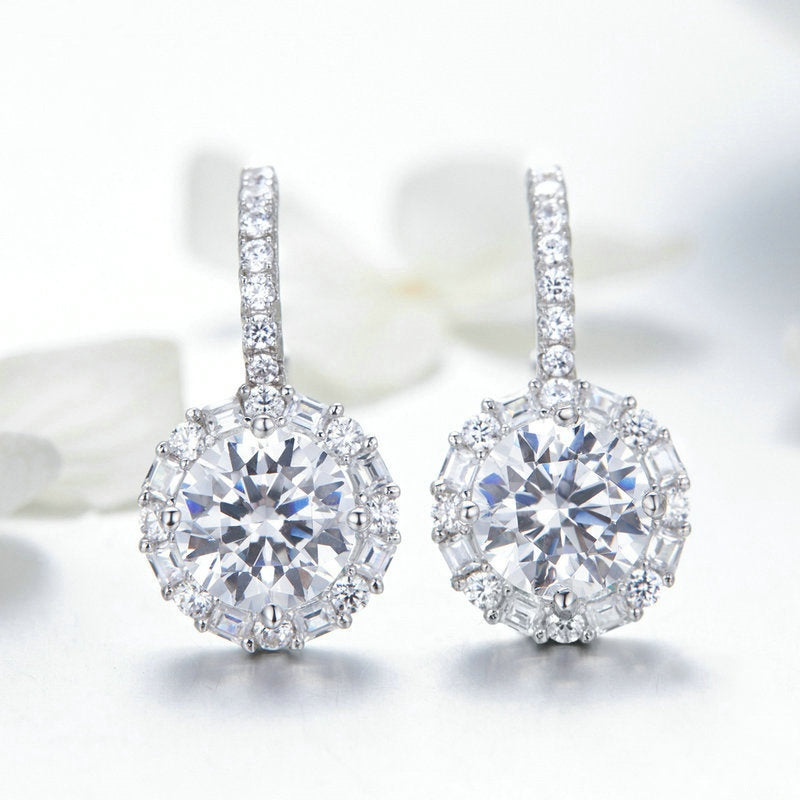 Jorrio Sparkling Round Halo Sterling Silver Earrings