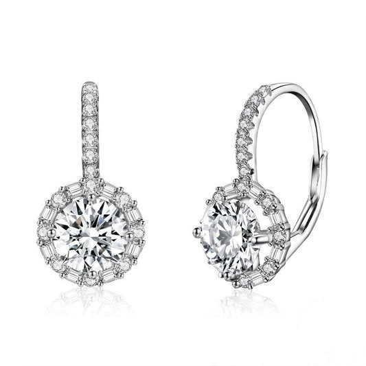 Jorrio Sparkling Round Halo Sterling Silver Earrings