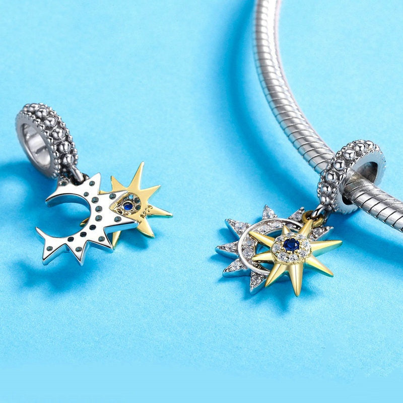 Jorrio Fashionable three-dimensional double sun Sterling Silver Charm