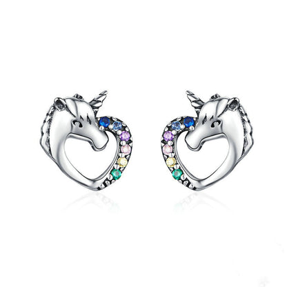 Jorrio Heart Cute Unicorn Sterling Silver Earrings