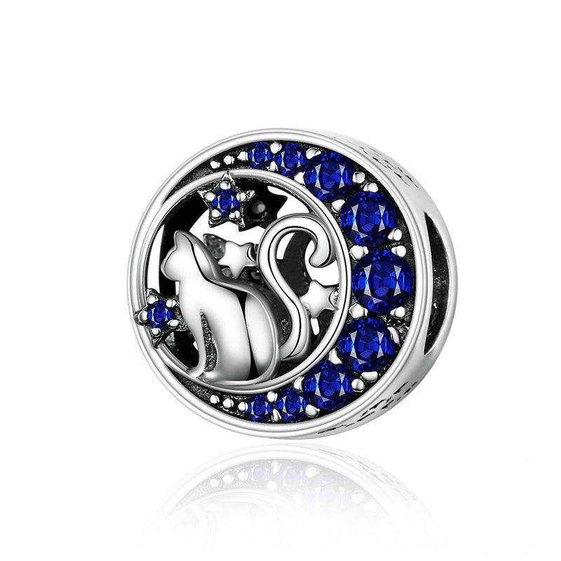 Jorrio Fashion Vintage Moon Cat Sterling Silver Charm