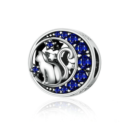 Jorrio Fashion Vintage Moon Cat Sterling Silver Charm