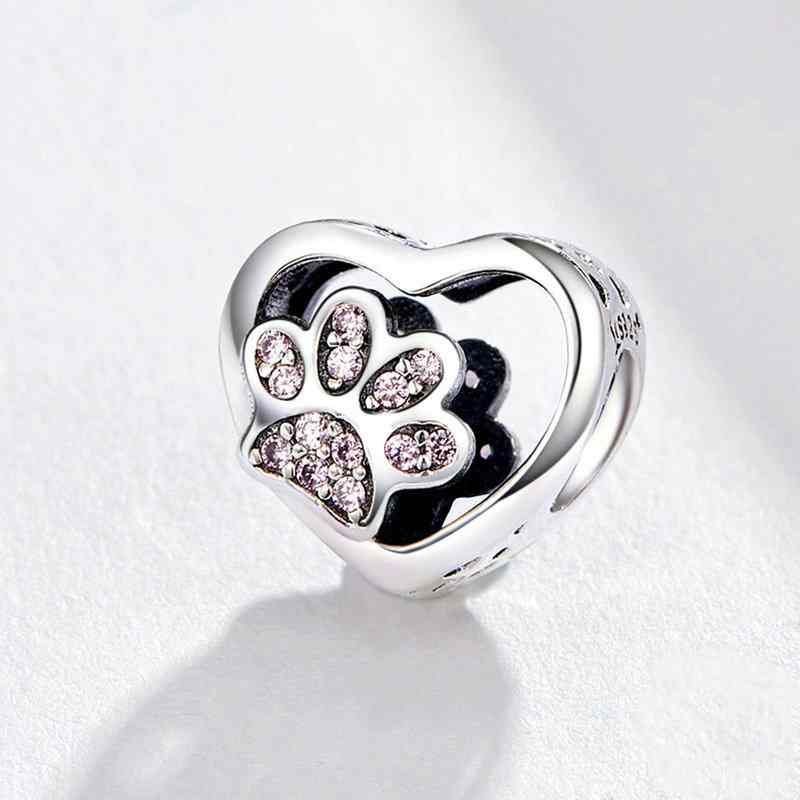 Jorrio Cute Heart Cat Paw Fashion Sterling Silver Charm