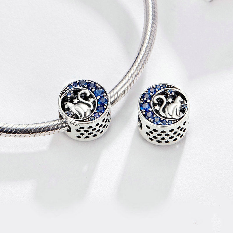Jorrio Fashion Vintage Moon Cat Sterling Silver Charm