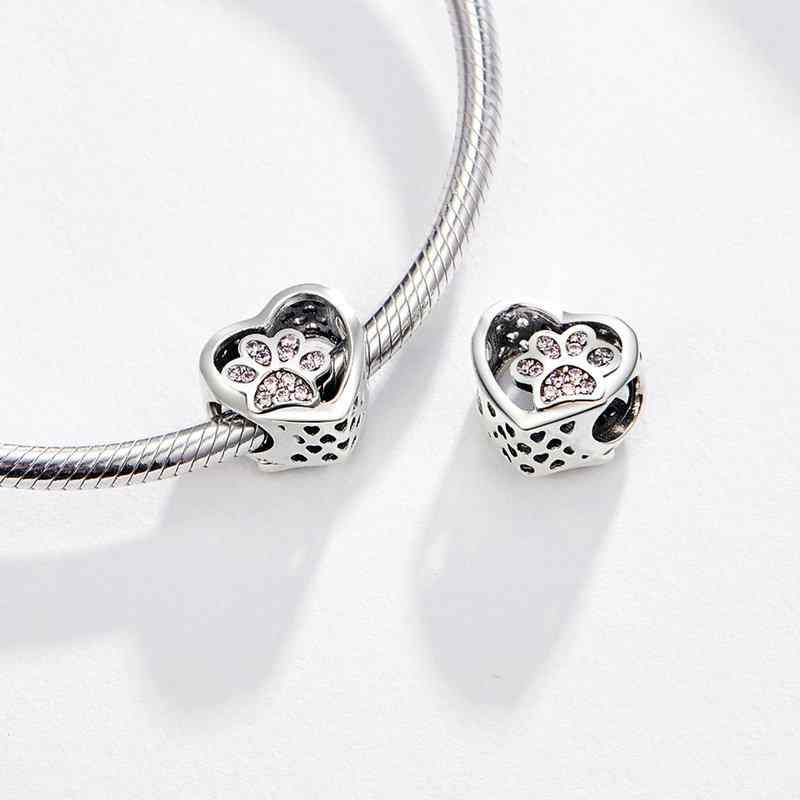 Jorrio Cute Heart Cat Paw Fashion Sterling Silver Charm