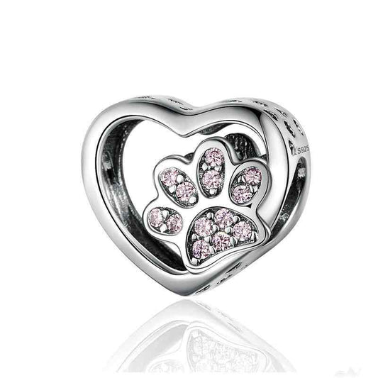 Jorrio Cute Heart Cat Paw Fashion Sterling Silver Charm