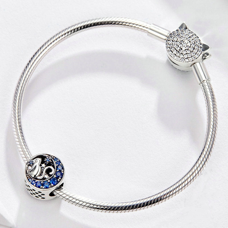 Jorrio Fashion Vintage Moon Cat Sterling Silver Charm