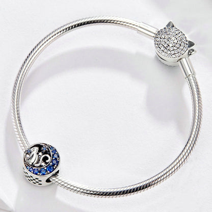 Jorrio Fashion Vintage Moon Cat Sterling Silver Charm