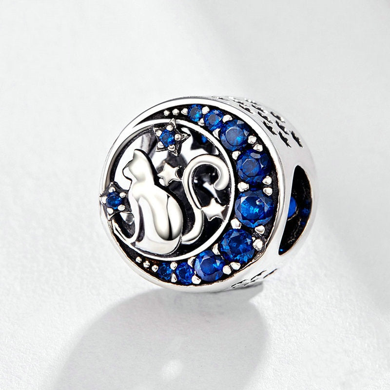 Jorrio Fashion Vintage Moon Cat Sterling Silver Charm