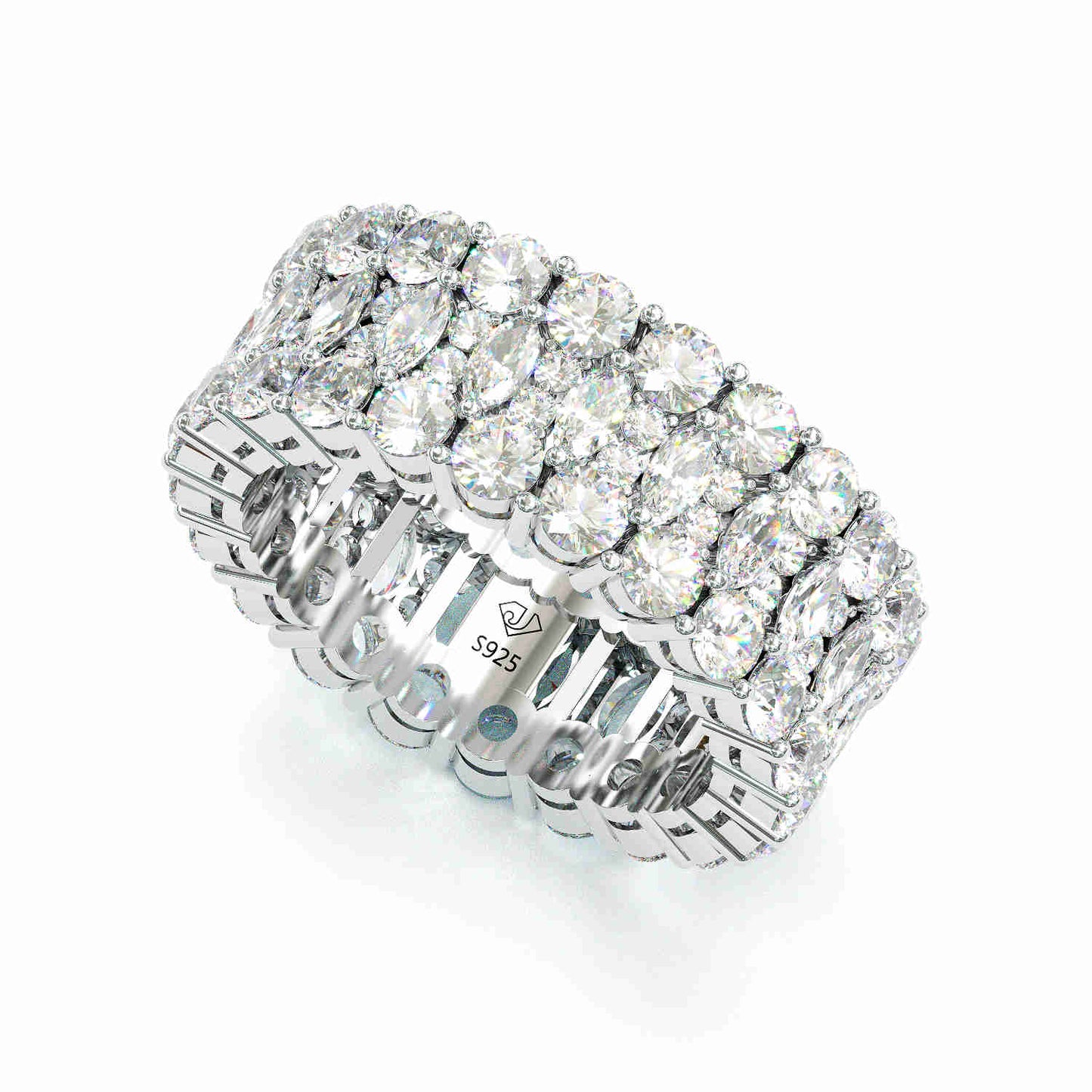 Jorrio handmade round halo created diamond vintage sterling silver wedding band