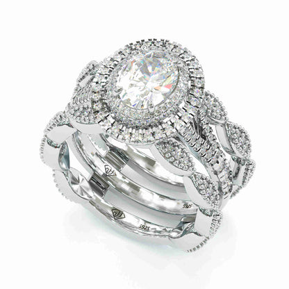 Jorrio handmade oval cut halo sterling silver wedding 2 pcs bridal set