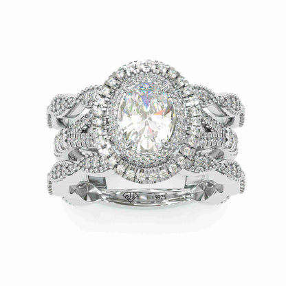Jorrio handmade oval cut halo sterling silver wedding 2 pcs bridal set