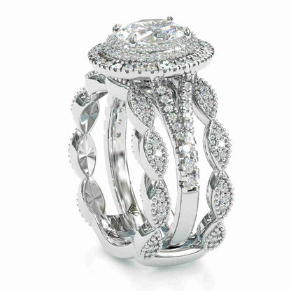 Jorrio handmade oval cut halo sterling silver wedding 2 pcs bridal set