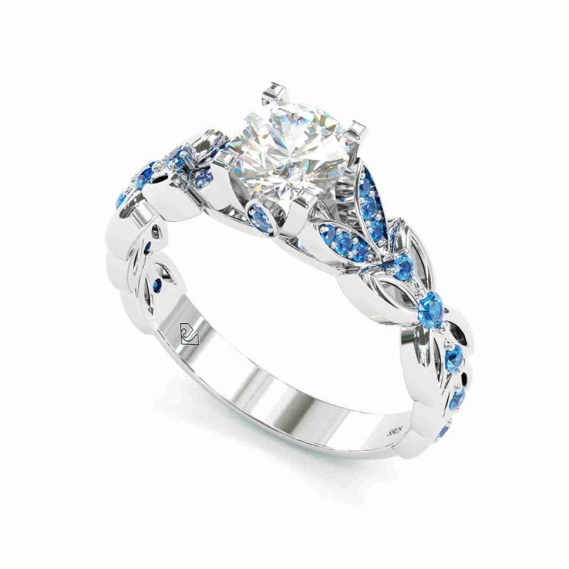 Jorrio handmade round cut  butterfly wedding ring engagement ring
