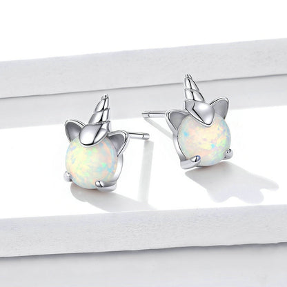 Jorrio Simple Unicorn Opal Sterling Silver Earrings