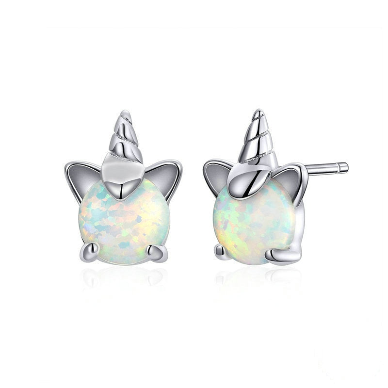 Jorrio Simple Unicorn Opal Sterling Silver Earrings