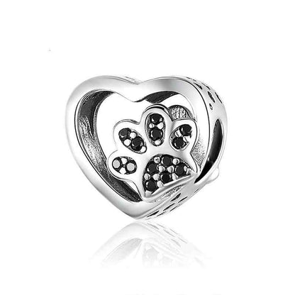 Jorrio Cute Heart Cat Paw Fashion Sterling Silver Charm