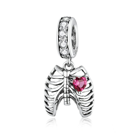 Jorrio Ribbed Heart Creative Sterling Silver Charm