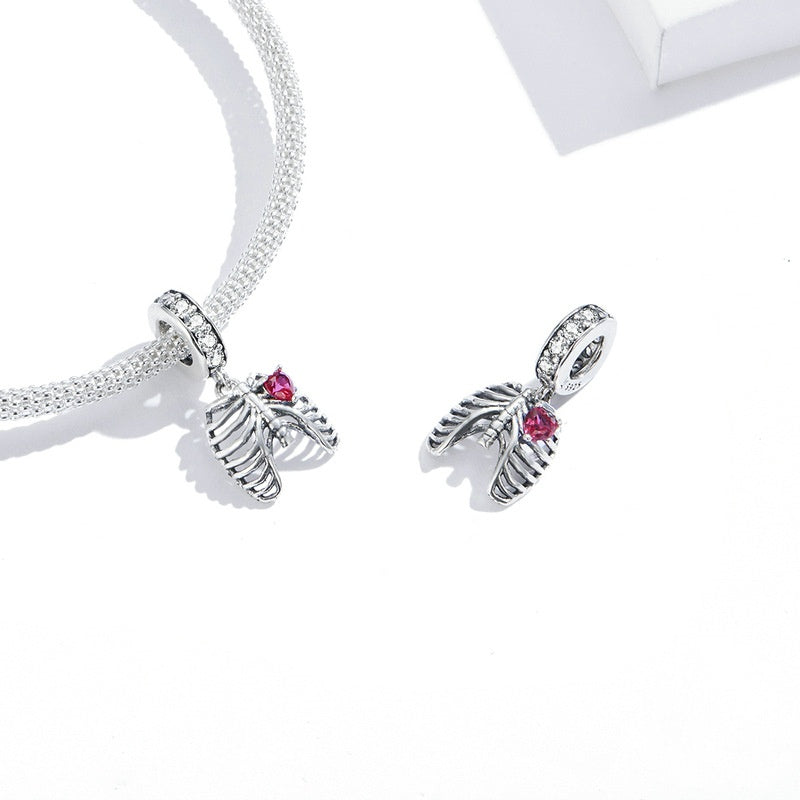 Jorrio Ribbed Heart Creative Sterling Silver Charm