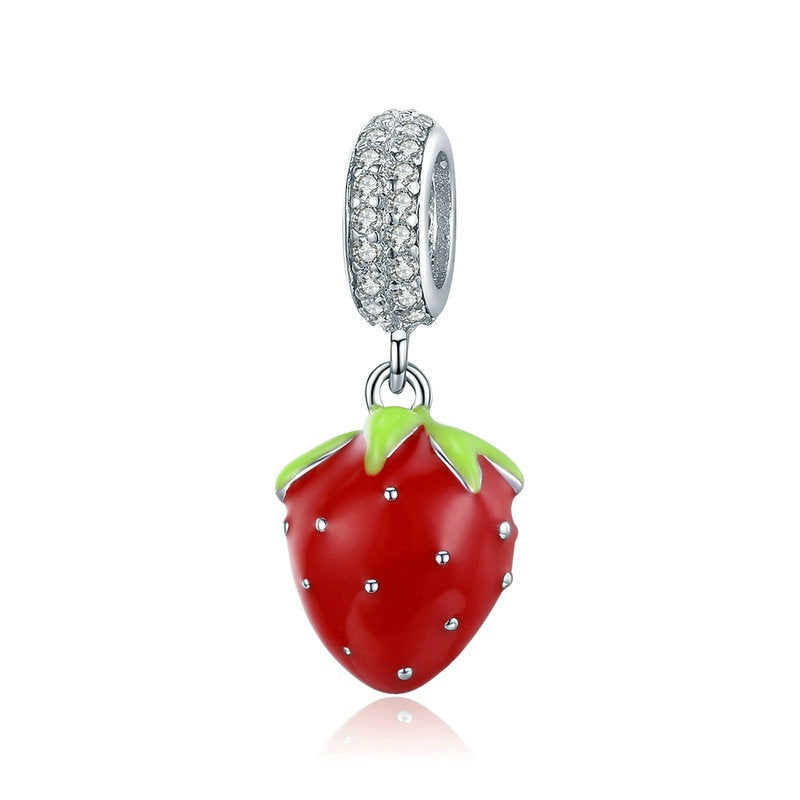 Jorrio Small Cute Sweetheart Strawberry Fruit Sterling Silver Charm