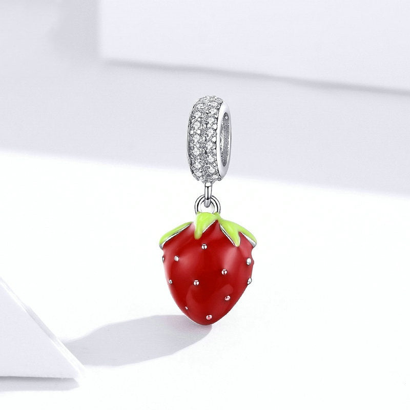 Jorrio Small Cute Sweetheart Strawberry Fruit Sterling Silver Charm