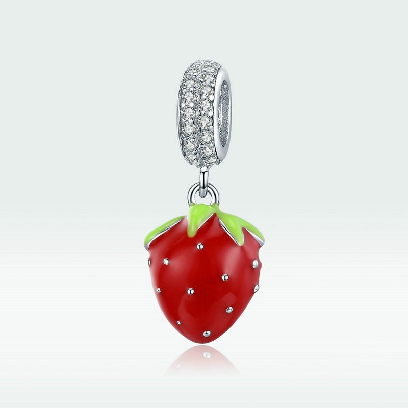 Jorrio Small Cute Sweetheart Strawberry Fruit Sterling Silver Charm